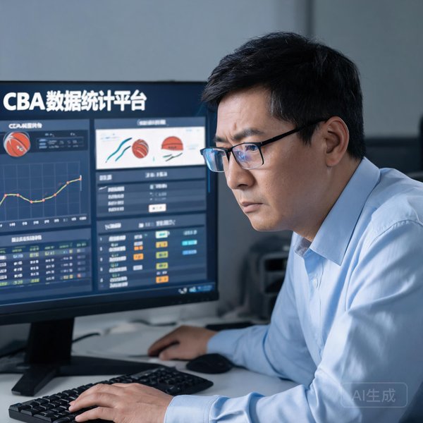 CBA数据统计平台创始人周明远，戴眼镜，神态专注