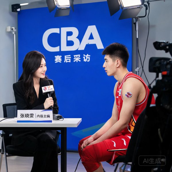 内容主编张晓雯在采访CBA球员的现场照片